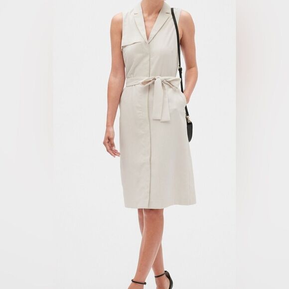 Banana Republic Factory Sleeveless Trenchcoat Dress in Off White/Stone Sz 2P - Picture 1 of 17